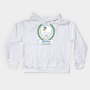 Silly Goose University - Cartoon Goose Design With Green Details Kids Hoodie